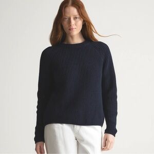 Quince 100% Organic Cotton Fisherman Crew Sweater Size S Navy Blue